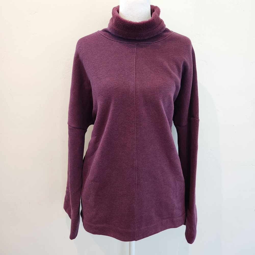 Athleta Women's Size S Karma Funnel Neck Sweatshirt Purple Fleece Lined Pockets
